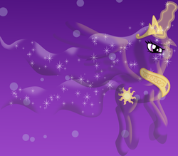 Size: 625x547 | Tagged: safe, artist:mattbas, princess celestia, alicorn, pony, g4, female, flying, glowing, glowing horn, horn, invisible, magic, solo