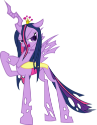 Size: 786x1016 | Tagged: safe, artist:blah23z, queen chrysalis, twilight sparkle, alicorn, changeling, changeling queen, pony, g4, female, mare, queen twilight, recolor, simple background, solo, species swap, transparent background, twilight sparkle (alicorn)