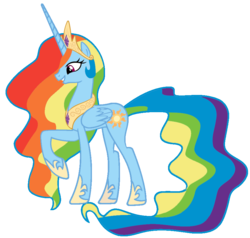 Size: 900x855 | Tagged: safe, artist:blah23z, princess celestia, rainbow dash, alicorn, pony, g4, female, mare, race swap, rainbowcorn, recolor, simple background, solo, transparent background, vector