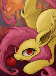 Size: 444x605 | Tagged: safe, artist:kei05, fluttershy, g4, apple, female, flutterbat, pixiv, solo