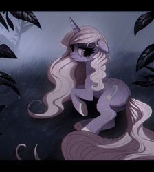 Size: 874x975 | Tagged: dead source, safe, artist:ruhje, oc, oc only, oc:wishery, pony, unicorn, crying, rain, solo, wet, wet mane