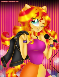 Size: 734x960 | Tagged: safe, artist:tinacrazy29, sunset shimmer, equestria girls, g4, my little pony equestria girls: rainbow rocks, female, microphone, ponied up, solo