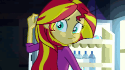 Size: 960x540 | Tagged: safe, screencap, boulder (pet), maud pie, sunset shimmer, equestria girls, rainbow rocks, animated, boulder was hungry, female, sunset screamer