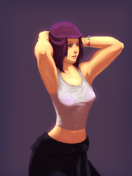 Size: 1200x1600 | Tagged: safe, artist:amskeey, maud pie, human, g4, armpits, belly button, clothes, female, humanized, midriff, solo, sweat, tank top, wet clothes, wet shirt