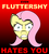 Size: 600x667 | Tagged: safe, fluttershy, pony, g4, abstract background, bust, front view, hate, portrait, poster, text