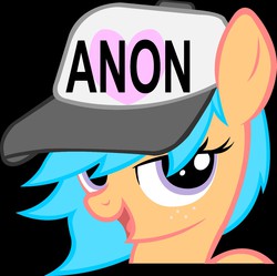 Size: 1500x1493 | Tagged: source needed, safe, artist:anonymous, oc, oc only, oc:little league, earth pony, pony, /mlp/, 4chan, anonymous, bust, female, filly, hat, heart, solo
