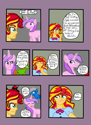 Size: 1700x2338 | Tagged: safe, artist:oneovertwo, sunset shimmer, oc, pony, equestria girls, g4, comic