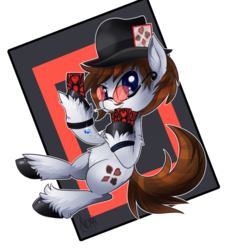 Size: 894x894 | Tagged: safe, artist:thenornonthego, oc, oc only, oc:card stock, card, chibi, cute, glasses, hat, lollipop, necklace, playing card, ponysona, solo, top hat, wristband