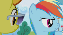 Size: 1152x648 | Tagged: safe, screencap, rainbow dash, spitfire, g4, rainbow falls, animated, close-up, female, loyalty, obstacle course, rejection, sunglasses, wonderbolts
