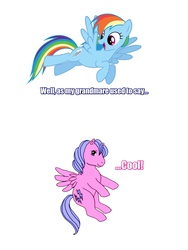 Size: 1536x2048 | Tagged: safe, screencap, firefly, rainbow dash, g1, g4, family, grandmother, image macro, meme, quote, text edit