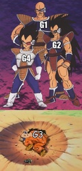 Size: 594x1239 | Tagged: safe, saiyan, g1, g2, g3, g4, barely pony related, comic sans, dragon ball, dragon ball z, g3 hate, meta, op is a duck, op is trying to start shit, raditz, saibaman, vegeta, yamcha, yamcha's death pose