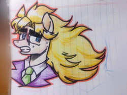 Size: 960x720 | Tagged: safe, artist:wafflemilu, earth pony, pony, blonde, clothes, jojo's bizarre adventure, lined paper, necktie, ponified, robert eo speedwagon, scar, solo, suit, traditional art