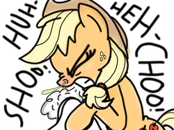 Size: 2048x1536 | Tagged: artist needed, safe, applejack, g4, female, gross, nose wrinkle, red nosed, scrunchy face, sick, sneezing, sneezing fetish, snot, solo, tissue