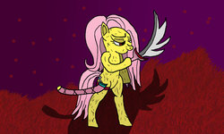 Size: 1024x614 | Tagged: safe, artist:sunamena, fluttershy, pony, g4, bipedal, bleach (manga), crossover, female, solo, sword