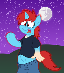 Size: 2027x2288 | Tagged: safe, artist:sketchymouse, oc, oc only, pony, unicorn, were-pony, full moon, high res, human to pony, mare in the moon, mid-transformation, moon, rule 63, transformation, transgender transformation