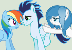 Size: 674x464 | Tagged: safe, artist:pastellicious, rainbow dash, soarin', oc, g4, female, male, now kiss, ship:soarindash, shipper on deck, shipping, straight