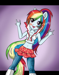 Size: 1991x2500 | Tagged: safe, artist:nekojackun, rainbow dash, equestria girls, g4, my little pony equestria girls: rainbow rocks, belly button, delicious flat chest, devil horn (gesture), female, looking at you, midriff, rainbow flat, solo