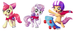 Size: 1024x437 | Tagged: safe, artist:alidythera, apple bloom, scootaloo, sweetie belle, g4, cutie mark crusaders, scooter