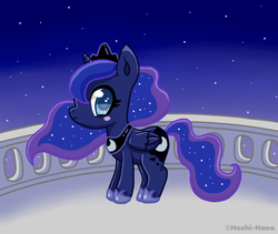 Size: 600x507 | Tagged: safe, artist:hoshi-hana, princess luna, g4, female, filly, solo, woona