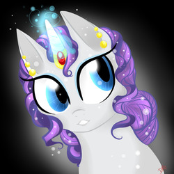 Size: 800x800 | Tagged: safe, artist:dragonfoxgirl, rarity, g4, alternate hairstyle, female, horn, horn ring, jewelry, magic, solo