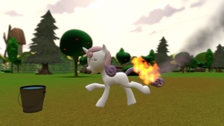 Size: 2560x1440 | Tagged: safe, artist:edplus, sweetie belle, g4, 3d, female, fire, pyro belle, solo, source filmmaker, sweetie fail, tail on fire