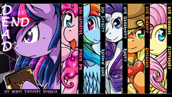 Size: 1920x1080 | Tagged: safe, artist:vavacung, applejack, fluttershy, pinkie pie, rainbow dash, rarity, twilight sparkle, g4, future diary, mane six