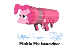 Size: 1095x730 | Tagged: safe, artist:flamingo1986, pinkie pie, earth pony, pony, g4, female, mare, pinkie launcher, pony cannonball, rocket launcher, simple background, solo, transparent background, weapon