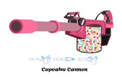 Size: 1095x730 | Tagged: safe, artist:flamingo1986, cupcake, weapon