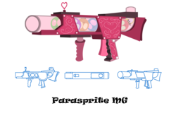 Size: 1095x730 | Tagged: safe, artist:flamingo1986, parasprite, weapon