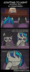 Size: 850x2000 | Tagged: safe, artist:drawponies, artist:terminuslucis, dj pon-3, frederic horseshoepin, octavia melody, vinyl scratch, earth pony, pony, undead, unicorn, vampire, vampony, comic:adapting to night, comic:adapting to night: memories, g4, comic, immortality blues, memories, musical instrument, octavia is not amused, piano, playing instrument, red eyes, sad, strict, unamused, vinyl scratch is not amused, woobie