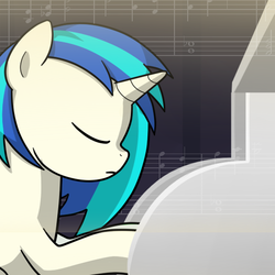 Size: 555x555 | Tagged: safe, artist:drawponies, artist:terminuslucis, dj pon-3, vinyl scratch, pony, unicorn, comic:adapting to night, g4, female, memories, musical instrument, part 4 preview, piano, preview, solo