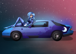 Size: 3507x2480 | Tagged: safe, artist:x-nekopunch-x, princess luna, human, g4, bodysuit, car, chevrolet, chevrolet camaro, chevrolet camaro zl1, female, high res, humanized, s1 luna, smiling, solo