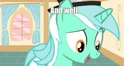Size: 718x382 | Tagged: safe, artist:oblivionfall, screencap, lyra heartstrings, g4, animated, female, hand, hat, image macro, llamas with hats, meme, ponies eating humans, ponies with hats, solo, top hat