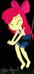 Size: 303x649 | Tagged: safe, artist:oliver-england, apple bloom, equestria girls, g4, barefoot, diaper, feet, female, humanized, non-baby in diaper, solo, swing