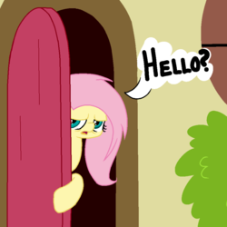 Size: 900x900 | Tagged: safe, artist:tralalayla, fluttershy, pegasus, pony, g4, door, female, solo