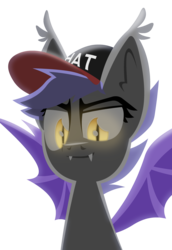 Size: 2578x3750 | Tagged: safe, artist:zvn, oc, oc only, bat pony, pony, bat pony oc, bat wings, cap, fangs, female, hat, high res, lineless, mare, simple background, solo, spread wings, transparent background, wings