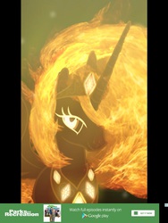 Size: 768x1024 | Tagged: safe, princess celestia, alicorn, pony, g4, advertisement, fire, front view, jewelry, regalia