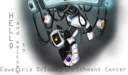Size: 2550x1497 | Tagged: safe, artist:flaredrake20, robot, anger core, aperture science, cake core, crossover, curiosity core, glados, morality core, personality core, ponified, portal (valve)