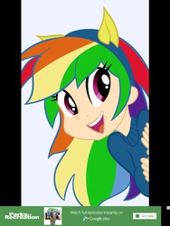 Size: 768x1024 | Tagged: safe, rainbow dash, equestria girls, g4, female, open mouth, screenshots, smiling, solo