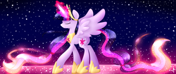 Size: 1824x768 | Tagged: safe, artist:le-poofe, twilight sparkle, alicorn, pony, g4, ethereal mane, eyes closed, female, glowing horn, horn, mare, solo, starry mane, twilight sparkle (alicorn), ultimate twilight