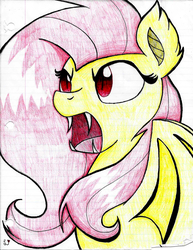 Size: 1690x2194 | Tagged: safe, artist:le-poofe, fluttershy, g4, female, flutterbat, solo, traditional art