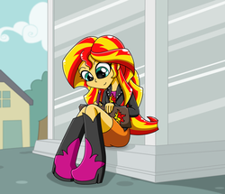 Size: 1433x1235 | Tagged: safe, artist:drinkyourvegetable, sunset shimmer, equestria girls, rainbow rocks, book, diary, female, journey book, portal to equestria, solo, statue, writing