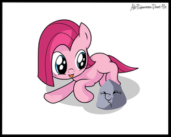 Size: 1280x1024 | Tagged: safe, artist:frankier77, pinkie pie, ask pinkamena diane pie, g4, ask, cute, diapinkes, female, filly, filly pinkie pie, pinkamena diane pie, rock, solo, tumblr, younger