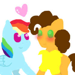 Size: 1000x1000 | Tagged: safe, artist:stockingstreams, cheese sandwich, rainbow dash, g4, blushing, cheesedash, female, heart, holding hooves, male, minimalist, pointy ponies, scrunchy face, shipping, straight