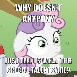 Size: 500x500 | Tagged: safe, sweetie belle, g4, exploitable meme, image macro, meme, sudden clarity sweetie belle