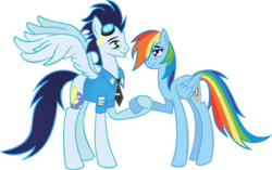 Size: 1354x853 | Tagged: safe, artist:pastellicious, rainbow dash, soarin', g4, backwards cutie mark, clothes, female, male, ship:soarindash, shipping, straight, wonderbolts dress uniform