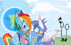 Size: 1024x652 | Tagged: safe, artist:mlpdashie123, rainbow dash, soarin', oc, g4, female, foal, male, offspring, parent:rainbow dash, parent:soarin', parents:soarindash, ship:soarindash, shipping, straight