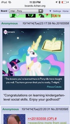 Size: 640x1136 | Tagged: safe, princess celestia, twilight sparkle, g4, /mlp/, 4chan, 4chan screencap, alicorn drama, drama, ios, ipod, op is a duck, op is trying to start shit