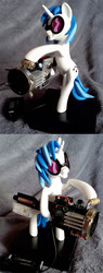 Size: 674x1770 | Tagged: safe, artist:prototypespacemonkey, dj pon-3, vinyl scratch, pony, unicorn, g4, bass cannon, bipedal, cutie mark, electronics, female, hooves, horn, mare, mp3 player, sculpture, smiling, solo, speaker, sunglasses, teeth, weapon, wub
