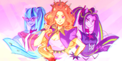 Size: 1600x800 | Tagged: safe, artist:s0901, adagio dazzle, aria blaze, sonata dusk, equestria girls, g4, my little pony equestria girls: rainbow rocks, kamina sunglasses, microphone, the dazzlings